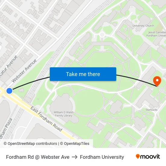 Fordham Rd @ Webster Ave to Fordham University map