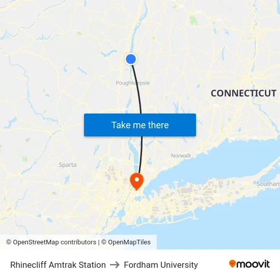 Rhinecliff Amtrak Station to Fordham University map