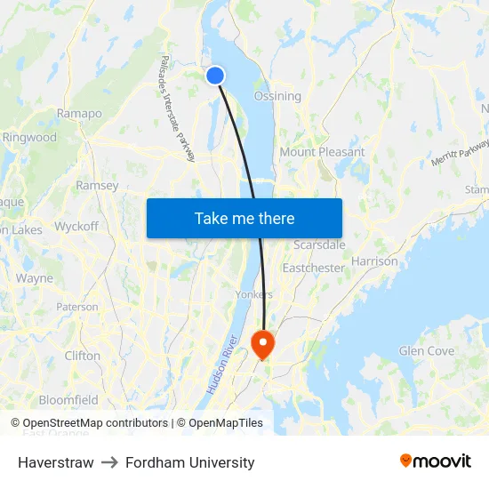 Haverstraw to Fordham University map