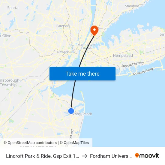 Lincroft Park & Ride, Gsp Exit 109 to Fordham University map