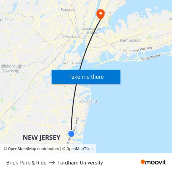 Brick Park & Ride to Fordham University map