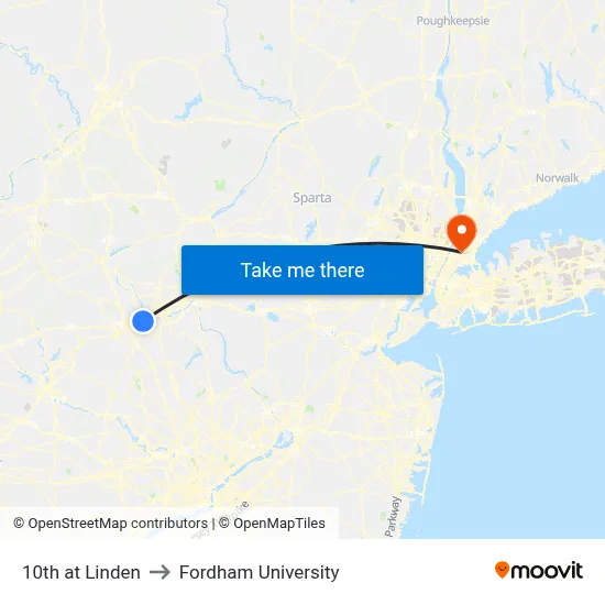 10th at Linden to Fordham University map
