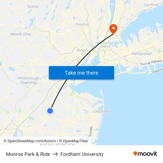 Monroe Park & Ride to Fordham University map