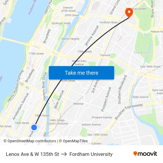 Lenox Ave & W 135th St to Fordham University map