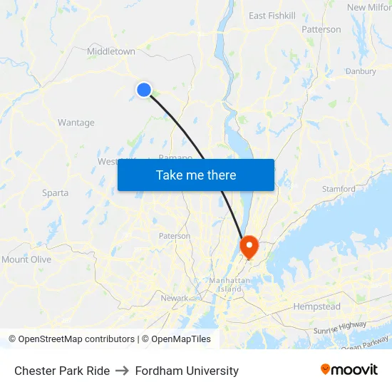 Chester Park Ride to Fordham University map