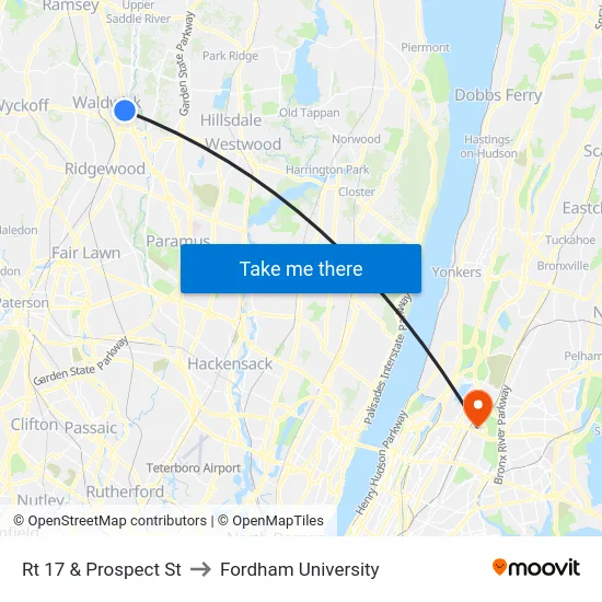 Rt 17 & Prospect St to Fordham University map