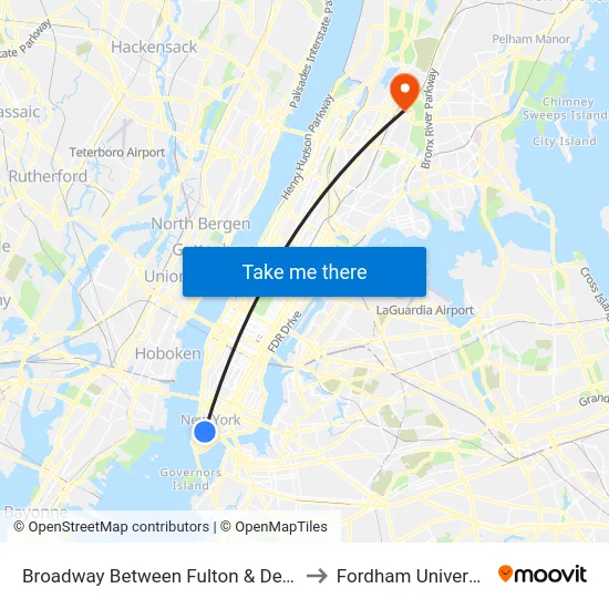 Broadway Between Fulton & Dey St to Fordham University map