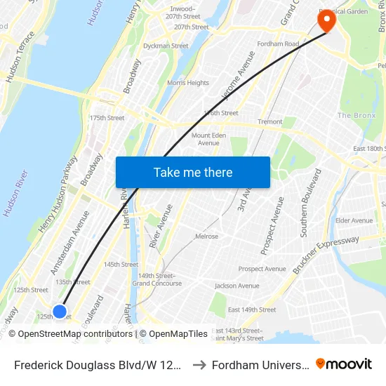 Frederick Douglass Blvd/W 125 St to Fordham University map