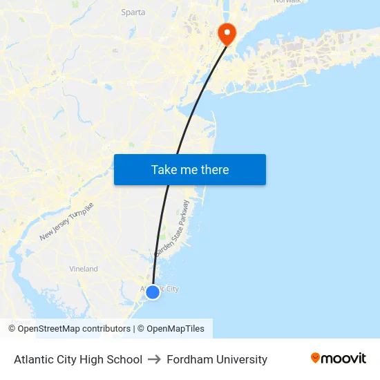 Atlantic City High School to Fordham University map
