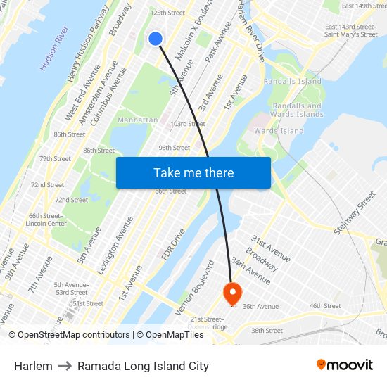 Harlem to Ramada Long Island City map