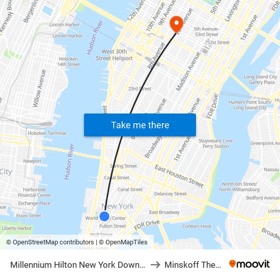 Millennium Hilton New York Downtown to Minskoff Theatre map