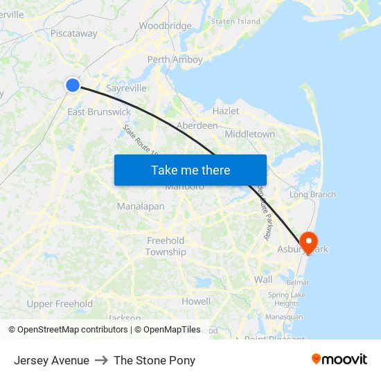 Jersey Avenue to The Stone Pony map