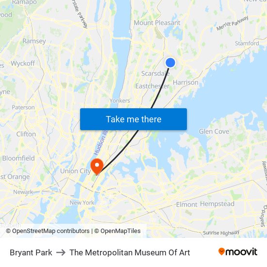 Bryant Park to The Metropolitan Museum Of Art map