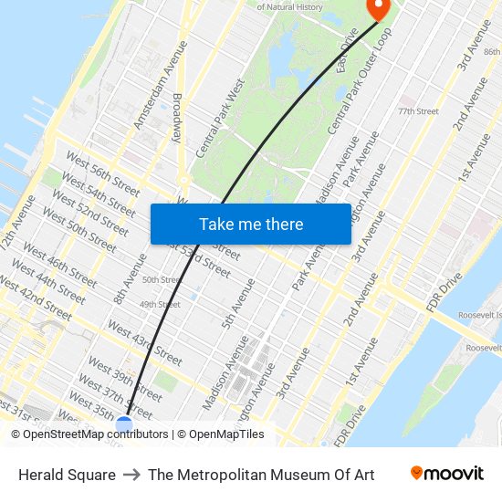 Herald Square to The Metropolitan Museum Of Art map
