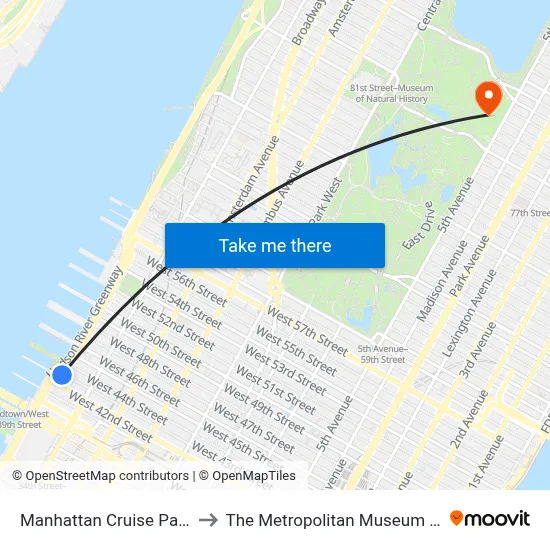 Manhattan Cruise Parking to The Metropolitan Museum Of Art map