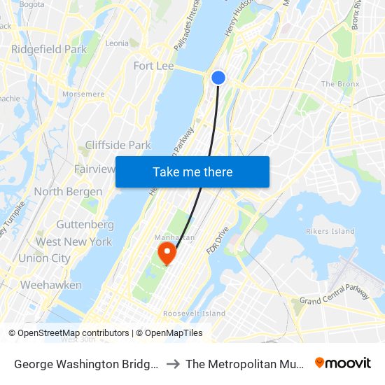 George Washington Bridge Bus Station to The Metropolitan Museum Of Art map