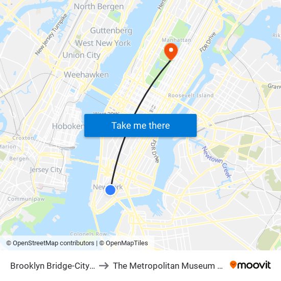 Brooklyn Bridge-City Hall to The Metropolitan Museum Of Art map