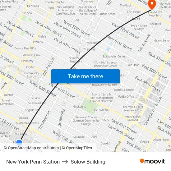 New York Penn Station to Solow Building map