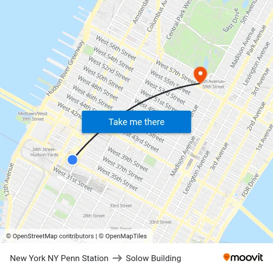 New York NY Penn Station to Solow Building map