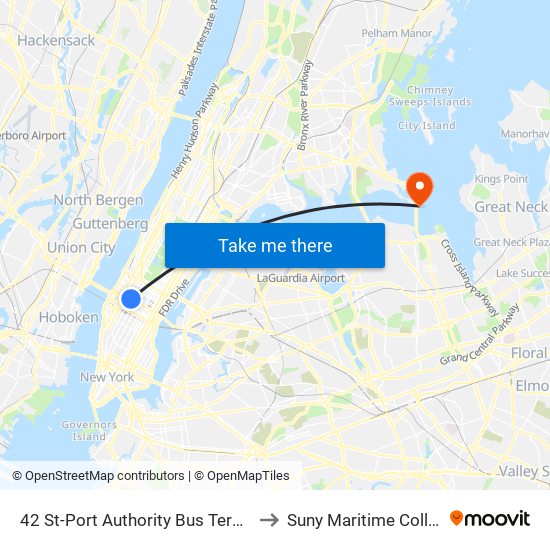 42 St-Port Authority Bus Terminal to Suny Maritime College map