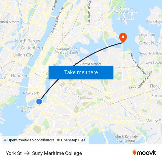 York St to Suny Maritime College map