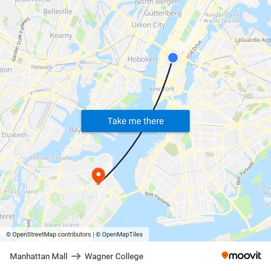 Manhattan Mall to Wagner College map