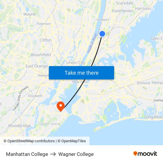 Manhattan College to Wagner College map