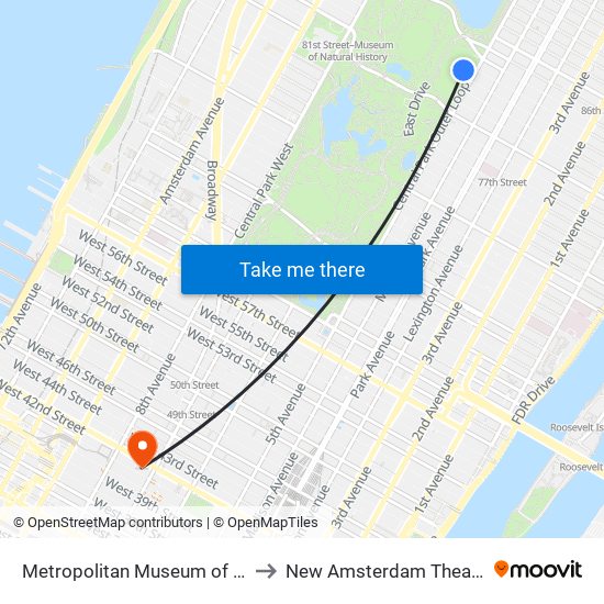 Metropolitan Museum of Art to New Amsterdam Theatre map