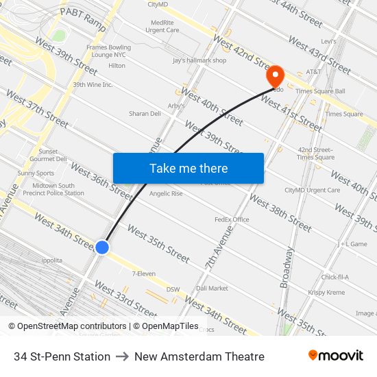 34 St-Penn Station to New Amsterdam Theatre map