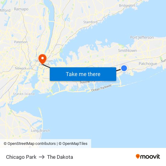 Chicago Park to The Dakota map