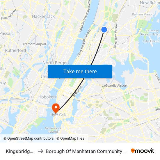 Kingsbridge Rd to Borough Of Manhattan Community College map