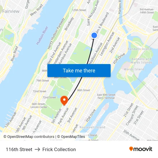 116th Street to Frick Collection map