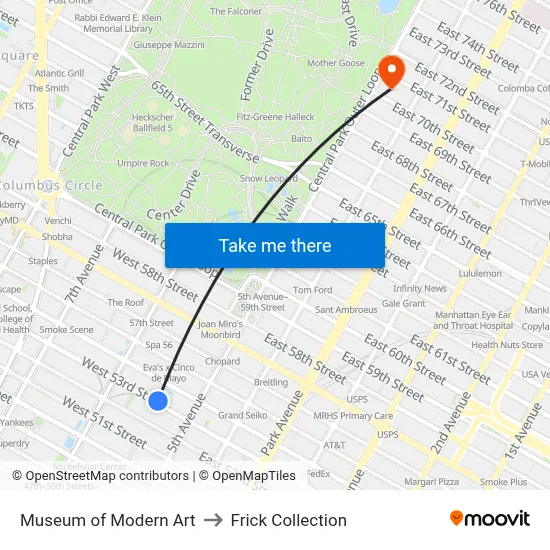 Museum of Modern Art to Frick Collection map