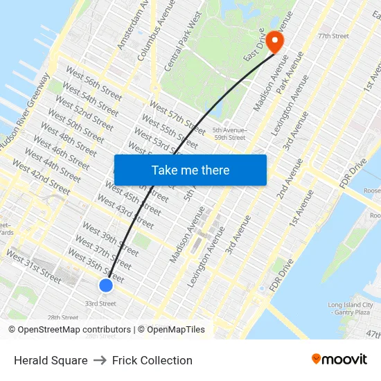Herald Square to Frick Collection map