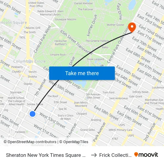 Sheraton New York Times Square Hotel to Frick Collection map