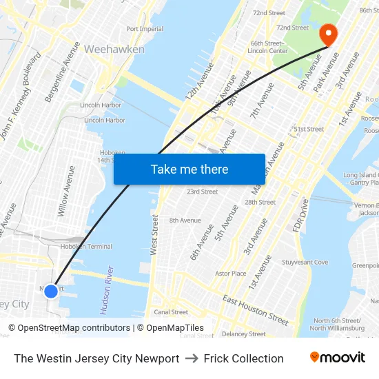 The Westin Jersey City Newport to Frick Collection map