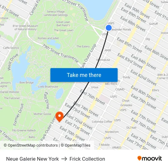 Neue Galerie New York to Frick Collection map