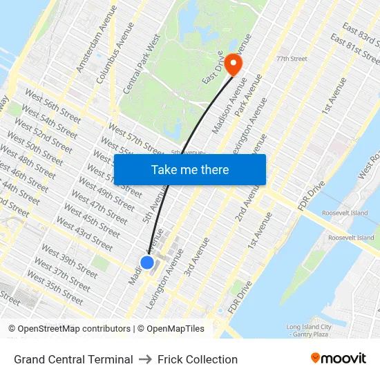 Grand Central Terminal to Frick Collection map