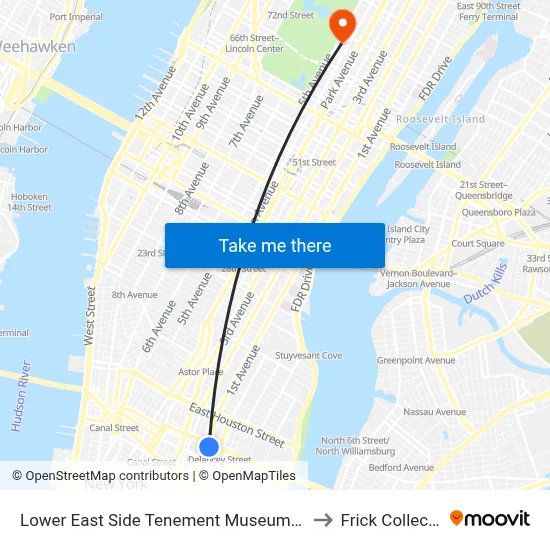 Lower East Side Tenement Museum Offices to Frick Collection map
