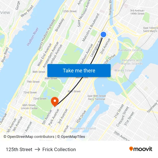125th Street to Frick Collection map