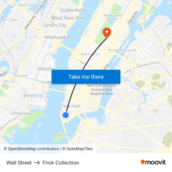 Wall Street to Frick Collection map