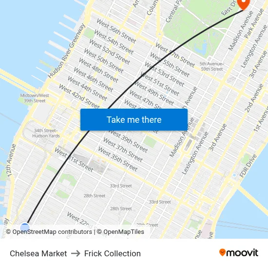 Chelsea Market to Frick Collection map