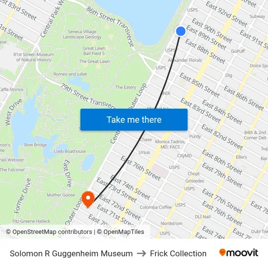 Solomon R Guggenheim Museum to Frick Collection map