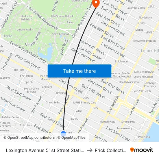 Lexington Avenue 51st Street Station to Frick Collection map