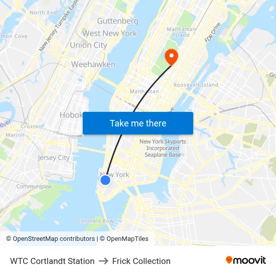WTC Cortlandt Station to Frick Collection map