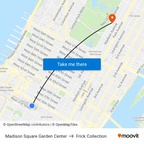 Madison Square Garden Center to Frick Collection map