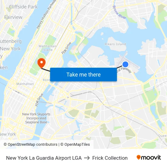 New York La Guardia Airport LGA to Frick Collection map