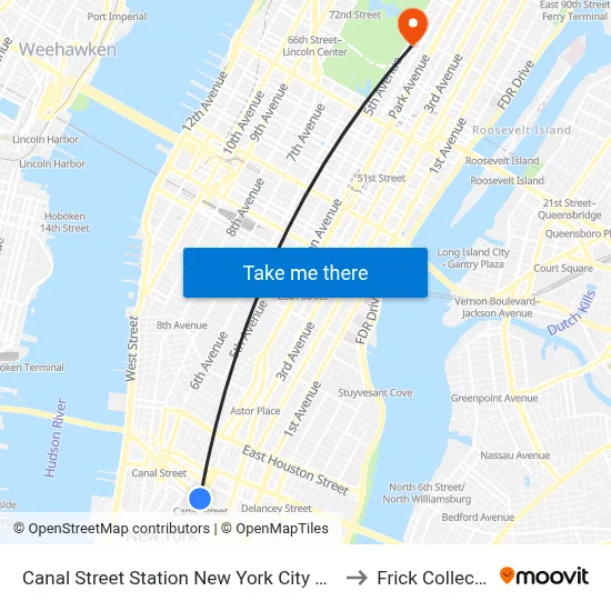 Canal Street Station New York City Subway to Frick Collection map