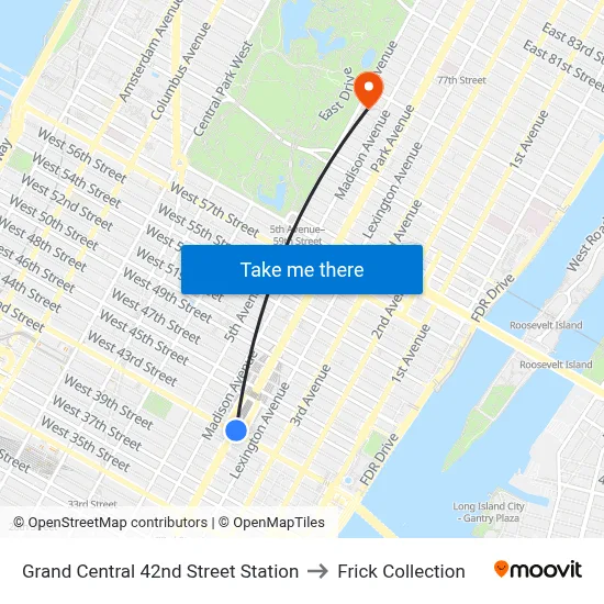 Grand Central 42nd Street Station to Frick Collection map