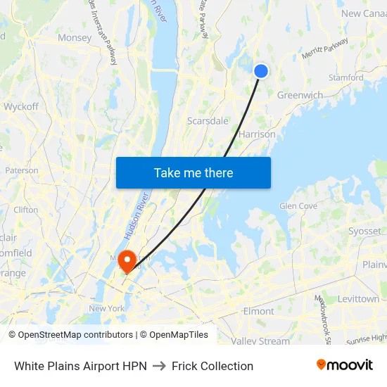 White Plains Airport HPN to Frick Collection map